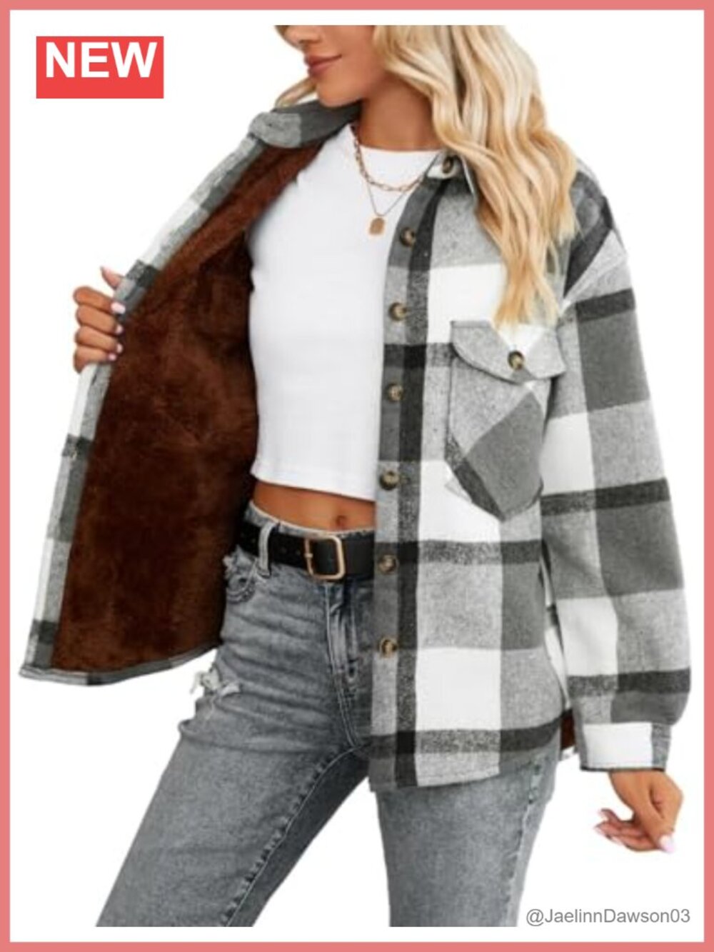 Sherpa Lined Plaid Flannel Shacket Button Down Loose Fit